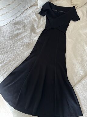 Reiss Black Off-Shoulder Fit & Flare Dress
